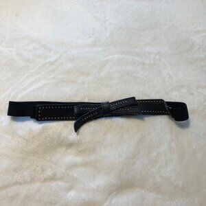 Black Skinny Elastic Belt Bow Studded Adjustable Twee O/S Excellent Condition